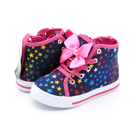 Laura Ashley Other - Laura Ashley Girls Size 8 Sneakers Fuschia Navy Stars & Bow Side Zip Casual Shoe